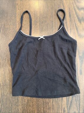 Garage Black Tank Top with White Trim and Bow
